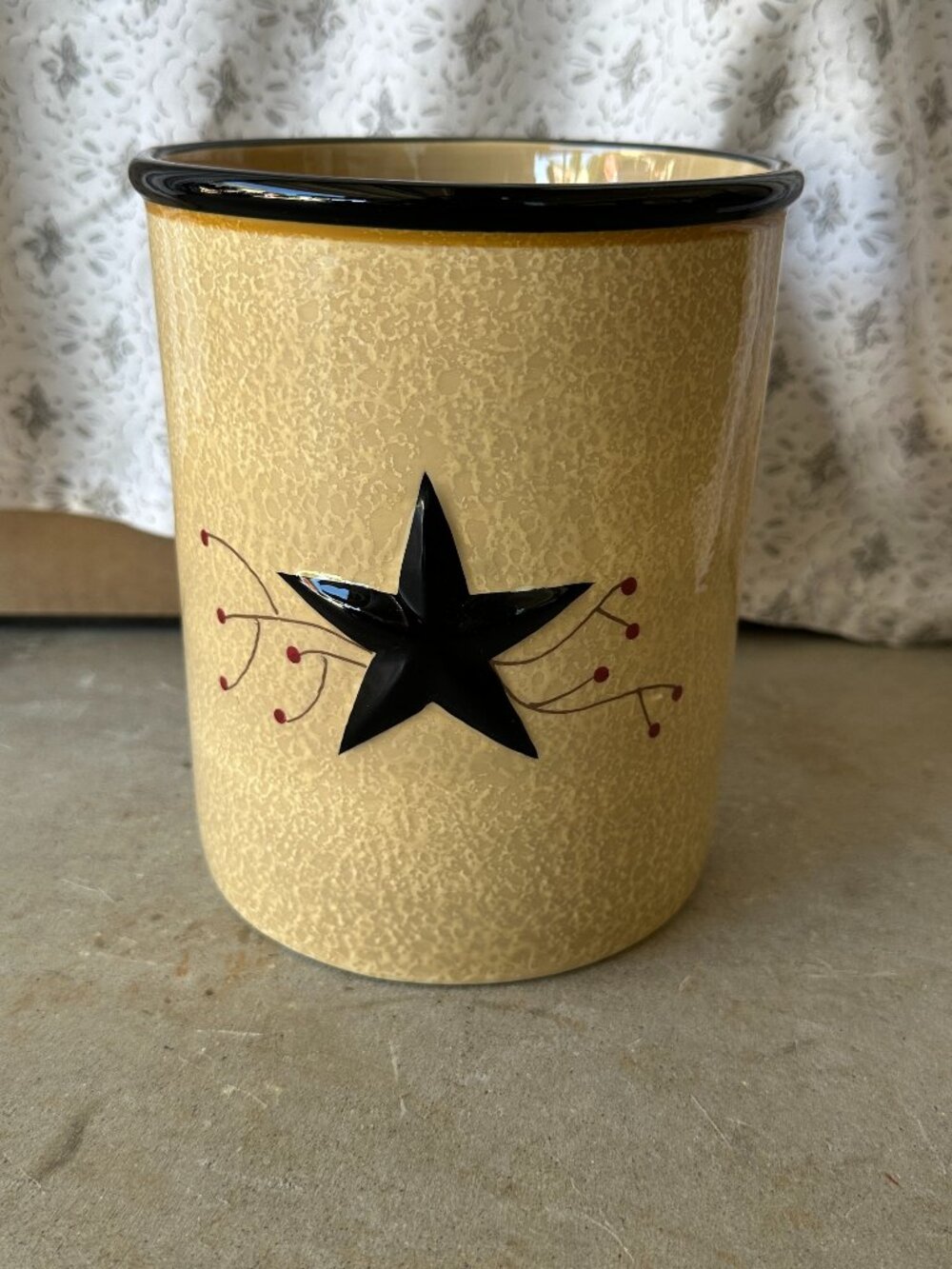 Rustic Country Primitive Star Ceramic Crock with Branch Details